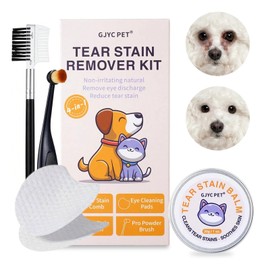 GJYC PET Pet Tearburn Removal Set, Natural Ingredients Blend, Includes Cream, Dedicated Comb, Eyepad, Professional Powder Brush, Eye Care, For Dogs and Cats, Gently Keeps Your Pet Eyes Clean,