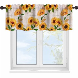 YUVVLFY Sunflower Valance Curtains for WindowsRustic Vintage Floral Plant Yellow Modern Rod Pocket Decorative Window Valance for Kitchen Bathroom Bedroom Living Room Closet, 54x18 Inch