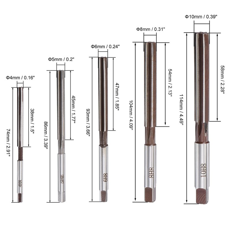 sourcing map 5 Pieces 4/5/6/8/10 mm H8 Carbon 6 Flute