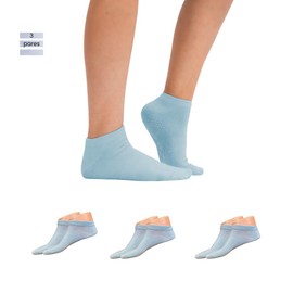 MyPats 3 Pares de Calcetines Antideslizantes Mujer. Calcetas Antiderrapantes Yoga, Pilates y Entrenamiento. Suaves y Cómodas. (MX/US, Alfa, Talla única, Regular, Regular, 3, 3 azules)