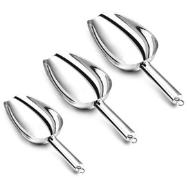 Ice Scoop Set, P&P CHEF 3-Pieces Stainless Steel Metal Food Scoop, Utility for Candy/Ice Cube/ Dry Food/ Flour/Popcorn, 5/8/12 Ounce