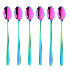 SBOMHS Latte Macchiato Spoon 18/10 Stainless Steel Coffee Spoon Long Handle Cafe Cappuccino Spoon Dessert Spoon 20 cm Long Drink Spoon for Nutella Latte Coffee Pack of 6 Large Yoghurt Spoons (Rainbow)