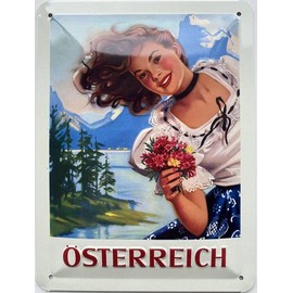 DekoNo7 Tin Sign 20 x 15 cm Austria Flower Girl in the Mountains