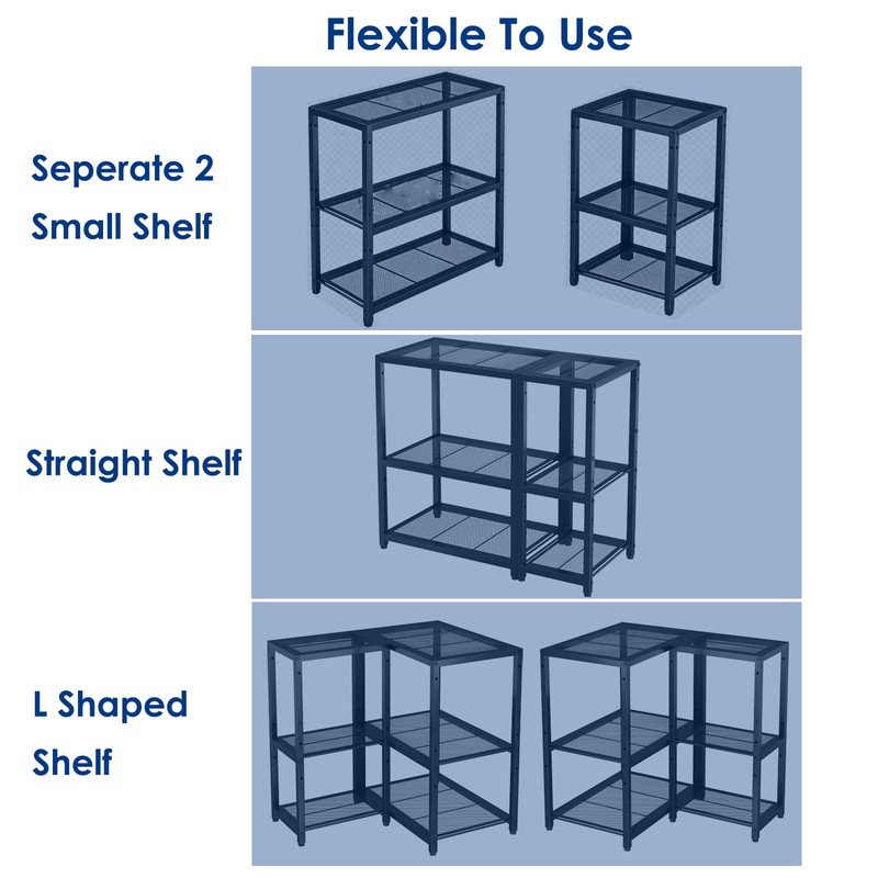 3-Tier Short L Shaped Metal Storage Rack with Height Adjustable