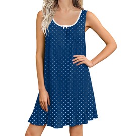Ekouaer Nightgowns for Women Sleeveless Nightdress Cute Night Gowns Short Sleepshirt Soft Sleepwear Pajama Dress Navy White Dots X-Large