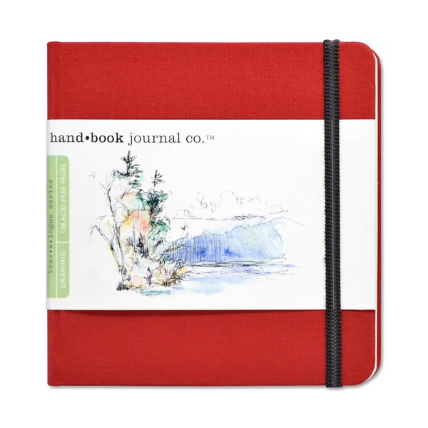 Handbook Journal Co. Artist Canvas Cover Travel Notebook for Drawing and Sketching, Vermilion Red, Square 5.5 x 5.5 Inches, 130 GSM Paper, Hardcover w/ Pocket