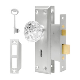 senharvest Mortise Lock Set for Interior Door - Vintage Crystal Glass Door Knobs with Skeleton Key & Brushed Nickel Finish 2 Pack