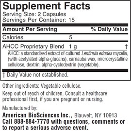 American BioSciences American BioSciences ImmPower, AHCC Mushroom Extract Immune System Support - Immune Support Supplement for Adults - Supports Cytokine Function - 30 Vegetarian Capsules, 500mg/capsule