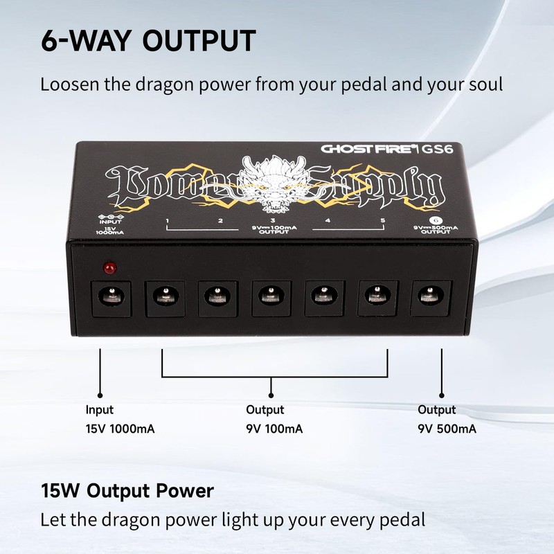 GHOSTFIRE GS6 Guitar Pedal Power Supply 9V/1000mA High Current for