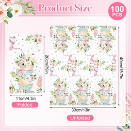 100PCS Tea Party Paper Napkins 3 Ply Disposable Hand Towels for Bathroom Spring Floral Tea Cup Guest Napkins Decorative Flower Teacups Dinner Napkins for Wedding Bridal Baby Shower Birthday Party