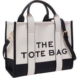 The Tote Bag de piel grande para mujer, TOTEBAG Bolsas de mujer, Bolsa Tote Bag Mujer, Bolso de mano con cierre, para Viajar, oficina, Regalos Adecuado para Mujeres y Chicas (Blanco y negro)