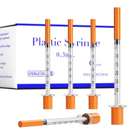 20 Pack U-100 0.3ml Lab Syringe, 31G 1/4 Inch (0,25 x 6mm) Disposable Syringes Supplies, Individually Wrapped