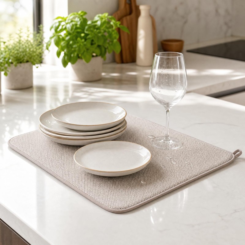 2 Pack Microfibre Dish Drying Mat, Foldable Drainage Mat, Beige