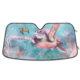 senya Car Windshield Sun Shade, Turtle Coral Ocean Pink Windshield Sunshades Sun Visor Protector Foldable Blocks UV Rays, E07Z20001