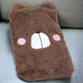 MIJOMA Trendy Hot Water Bottle with Plush Cover, Cute Animal Motif and Plush Ears, Filling Volume of 0.85 Litres - Soothing Warmth and Cosy Comfort for Cold Days, 28 x 18 cm (Brown Bear)