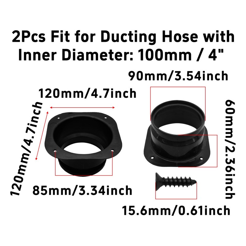 2Pcs 4 Inch Duct Connector Flange, ABS Plastic Wall Plate,