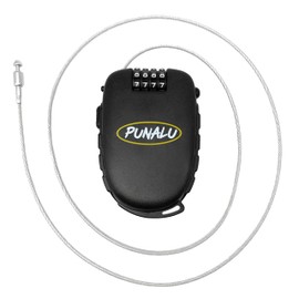 Punalu Compact, Lightweight Ski Lock, Bicycle Lock with 4-Digit Combination Code, Cable Lock with Adjustable Wire Rope up to 90 cm Length, Combination Lock (Black)