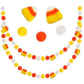 2 Pieces Thanksgiving Felt Balls Banner Candy Corn Felt Ball Garland Orange Yellow White Felt Pom Pom Garland Thanksgiving Party Hanging Garland for Fall Party Home Decor, 71 Inch