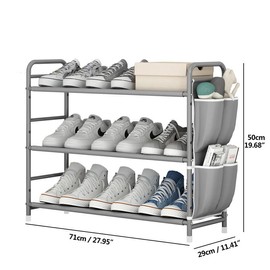 3 / 4/ 5 / 6 Tier Shoe Rack Storage Organizer Free Standing Metal Shoe Shelf Compact Shoe Organizer with Side Bag for Entryway Closet Bedroom,Bronze:_3 Tier-Grey