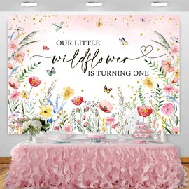 Sensfun Wildflower Happy 1st Birthday Backdrop Watercolor Wildlower First Birthday Party Decorations Floral Our Little Wildflower is Turning One Banner Photography Background Photo Booth Props 7x5ft