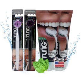 Tung Tongue Cleaning Kit, Tung Brush and Gel, Bad Breath Odor Eliminator, Halitosis Defense, USA Made (Set of 2)