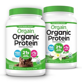 Orgain Organic Vegan Protein Powder, Vanilla Bean + Chocolate Fudge - 21g Plant Based Protein (2.03 Lb Each)