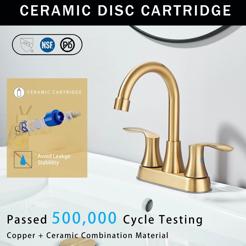 SHOWER-HOME Brushed Gold Bathroom Sink Faucet Waterfall 2-Handle Centerset Vanity