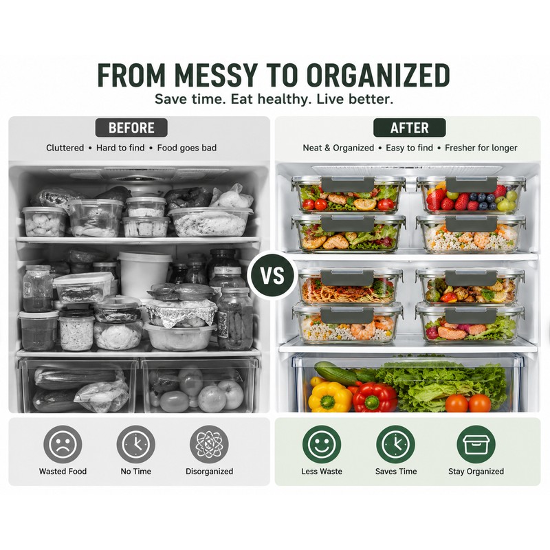 Glass Meal Prep Containers with Lids, Glass Food Storage Containers,