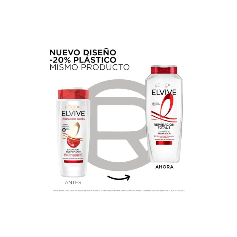 LOréal Paris Shampoo Reparación Total 5 Elvive 370 ml