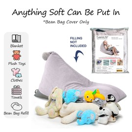 YuppieLife Stuffed Animal Storage Bean Bag Chair Cover for Kids, Zipper Storage Bean Bag Without Filling, Plush Toys Holder and Organizer - Premium Corduroy 200L (Grey)