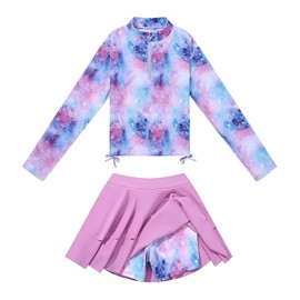 URMAGIC 4-5T Swimsuit Girls Kids Long Sleeve Swimsuit Bathing Suit Rash Guard Summer Beach Breathable Tankini Swimwear Purple