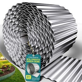STIRLINGEAR 50FT Silver Corrugated Metal Landscape Edging C Flexible & Rustproof Garden Edging Border, Decorative Metal Trim for Flower Beds, Lawn, Driveway, Walkway & Raised Beds