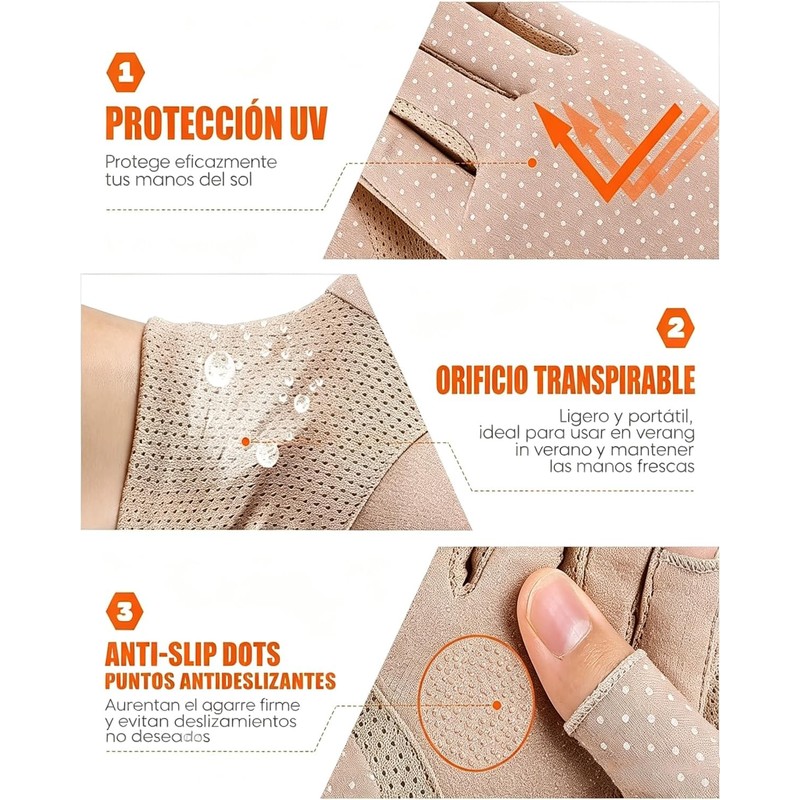 2 Guantes Protección UV Mujer, Mitones Deportes,Tamaño 19.3x8.5cm