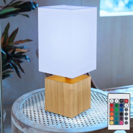 Globo LED Table Lamp Dimmable with Remote Control Wooden Lamp Bedside Lamp Table Lamp Living Room Reading Lamp Textile White RGB Colour Changing 4.8 W 470 lm Warm White L x W x H 12 x 12 x 30 cm