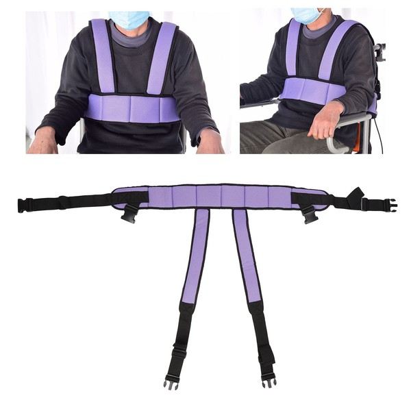 Wheelchair Seat Belt Torso Support Vest, Adjustable Double Shoulder Vest Design Wheelchair Seatbelt with Buckle, Prevent Tilting or Falling