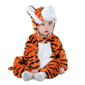TONWHAR Unisex-Baby Animal Costume Kids' & Toddlers' Winter Hooded Romper Dress Up Jumpsuit (4T Months,Orange Tiger)