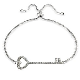 Hoops & Loops - Pulsera Ajustable de Plata de Ley con circonita cúbica y corazón