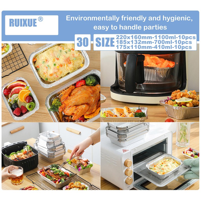 RUIXUE ® Foil Trays with Lids,Aluminium Foil Trays 1750ml/700ml/410ml/10pcs Each,Reusable