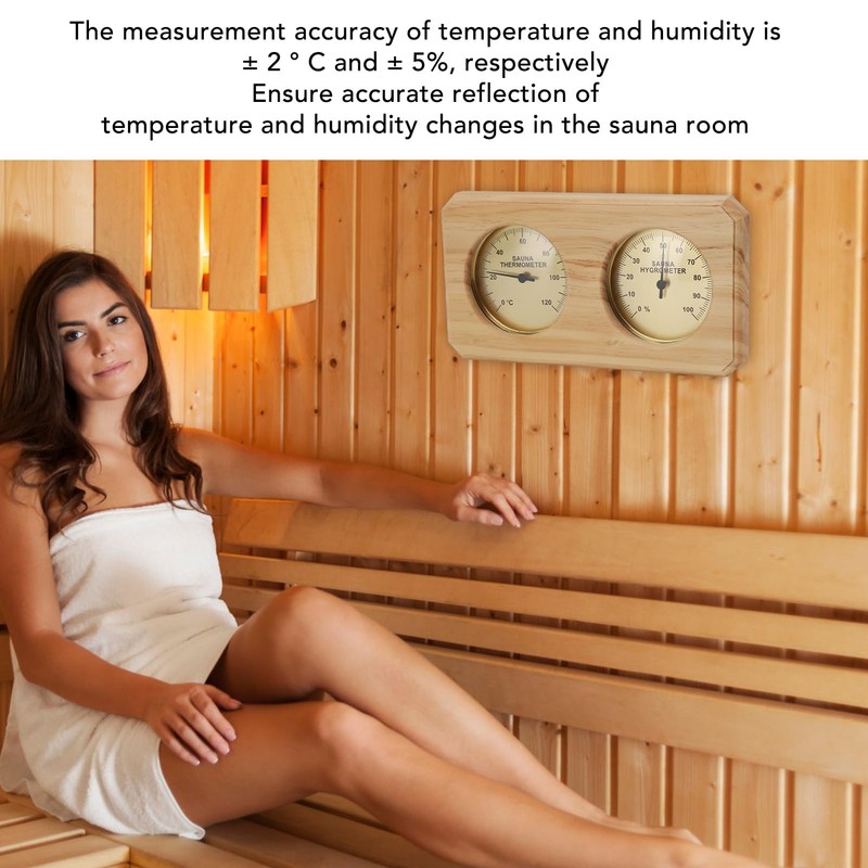2 in 1 Wooden Sauna Thermometer Hygrometer Wall Mounted Golden