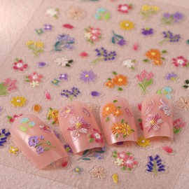 Jremg Flower Nail Art Stickers 5D Embossed Colorful Flowers Nail Stickers Spring Summer Daisy Sunflower Design Decals Self-Adhesive Floral Petal Plant for Women DIY Manicure Supplies