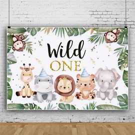 Wild One Backdrop Vinyl Wild Animal Tropical Jungle Backdrop Safari Animal Background for Newborn Baby Shower 1st Birthday Party Decorations Banner Supplies Photo Studio Supplies Props Vinyl 8x6ft