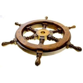 NEW 12" Vintage Boat Ship Steering Wheel Brass Hub Wood Wooden Decor Nautical Pirate