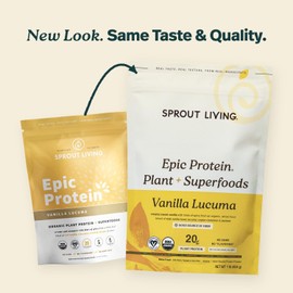 Sprout Living Epic Protein Powder, Vanilla Lucuma Flavor, Organic Plant Protein, Gluten Free, No Additives, 19 Grams Clean Vegan Protein (1 pound,13 servings)