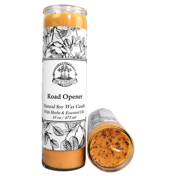 Road Opener Scented 7 Day Soy Herbal Spell Candle (Fixed) | Love, Money Drawing, Prosperity, Manifestation & Success | Wiccan, Pagan, Hoodoo, Magick Intentions, Rituals & Spells