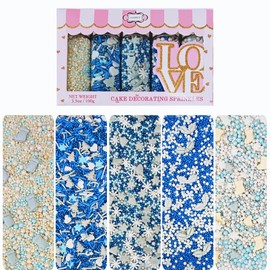 Confect Christmas Sprinkles | Christmas Sprinkles - Blue White & Gold Pearls Sparkling sugar I Christmas Tree Stocking & Snowflakes s for Dessert Decorating