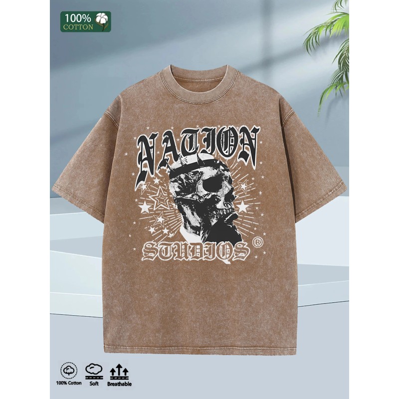 2025 Summer Mens Oversized Tee 100 Cotton Washed Soft Crew