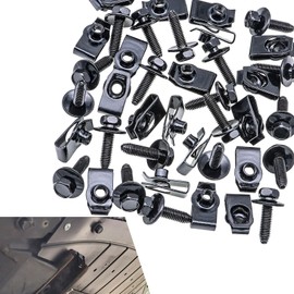 Flygun 20 PCS Car Fender Bumper Radiator Fastening Screw Kit, Waterproof Metal Multipurpose Body Bolt Patch Extrusion U-shaped Clip, Universal Hood Panel Fixing Accessories (Black)