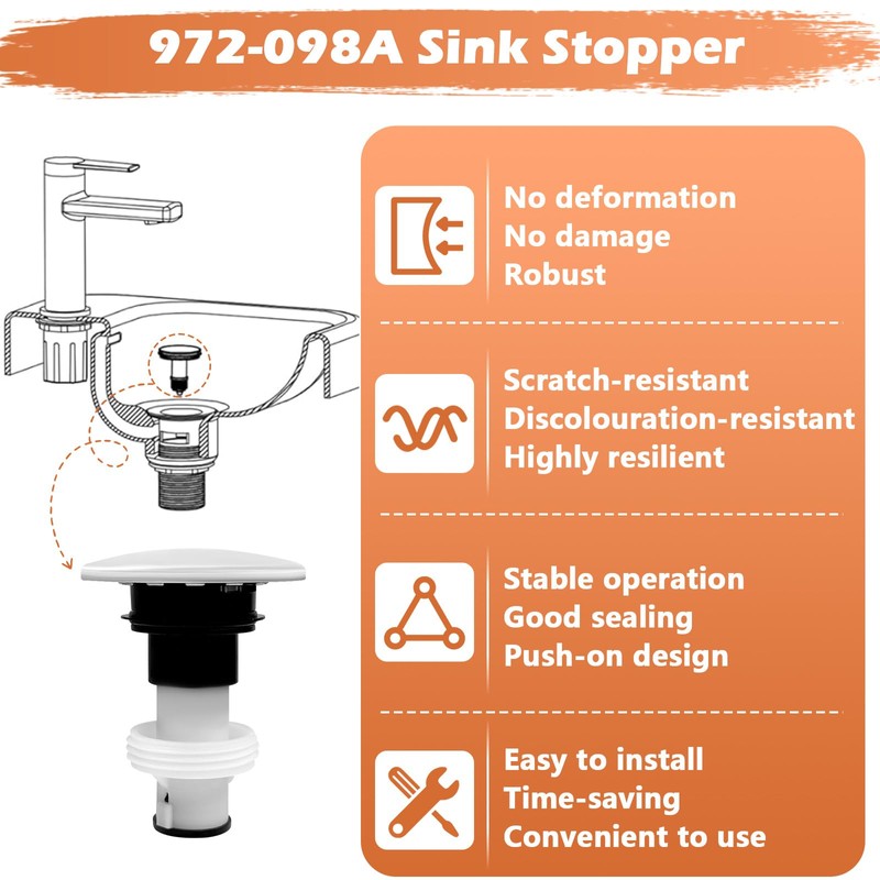 972098A Drain Stopper Polished Chrome Sink Stopper, Drain Sink Plug