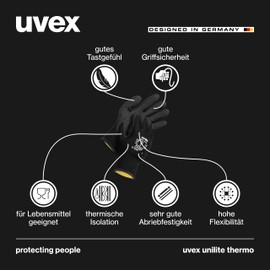 Uvex unilite thermo - cold protection gloves - winter gloves for dry environment - warm, lined and food safe - 3 pairs - black - 10/XL