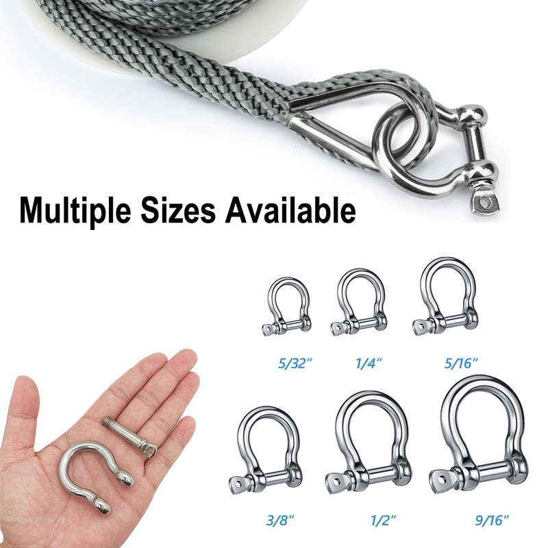 Bow Shackle Reedny 304 Stainless Steel 5/32", 1/4", 5/16",3/8", 1/2",